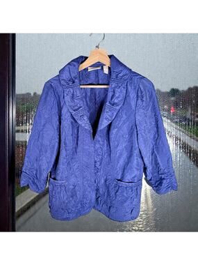 Chico's Women's 1 Medium Purple Lightweight 3/4 Sleeve Crinkle Open Front Jacket